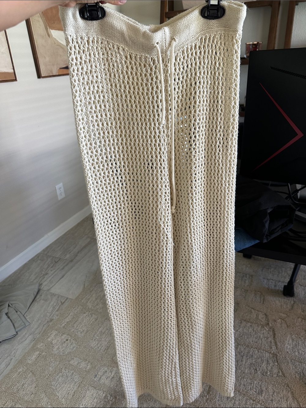 Crochet Maxi Skirt in Cream - Drawstring Waist